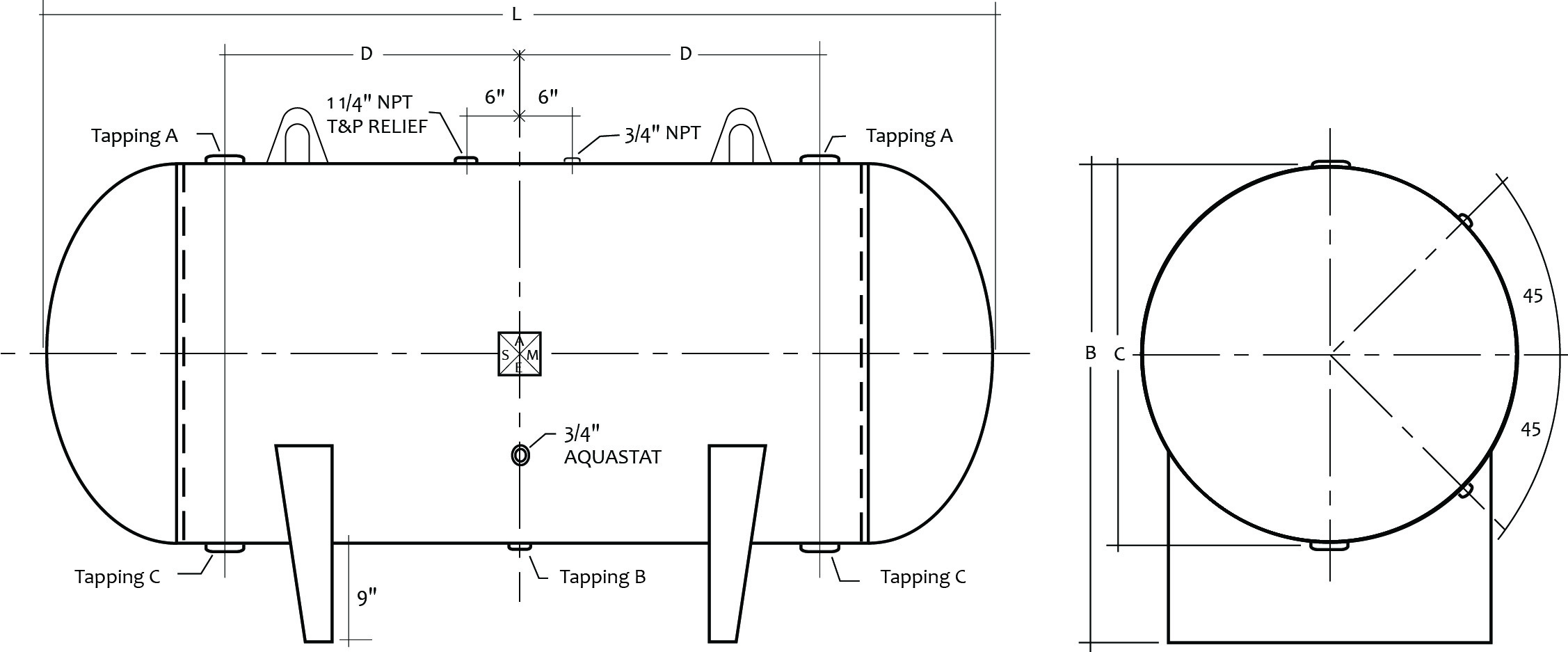 Large Volume Horizontal Bare Water Storage Tanks Diagram