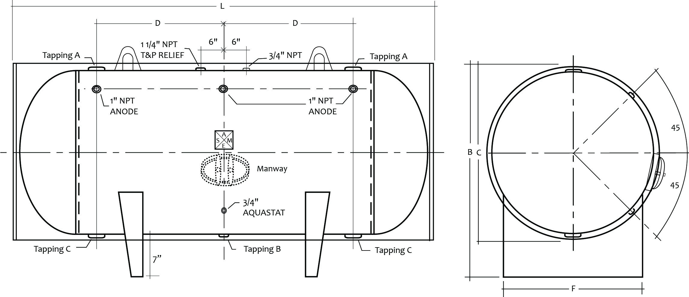 Large Volume Horizontal Jacketed Insulated Water Storage Tanks Diagram